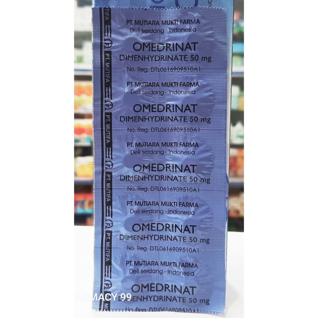 Omedrinat 50mg 𝟏 𝐒𝐭𝐫𝐢𝐩 𝐢𝐬𝐢 𝟏𝟎 𝐓𝐚𝐛𝐥𝐞𝐭 - Obat Mabuk Perjalanan/Vertigo/Pusing