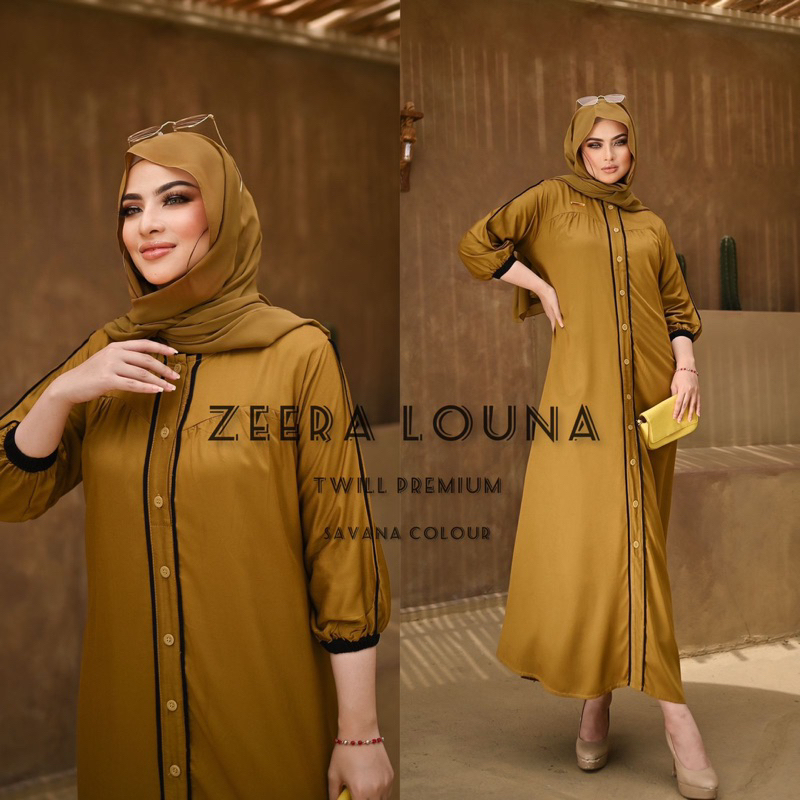 Daster Arab ZEERA LOUNA Midi Dress Busui  Bumil Rayon Twill Premium Ori