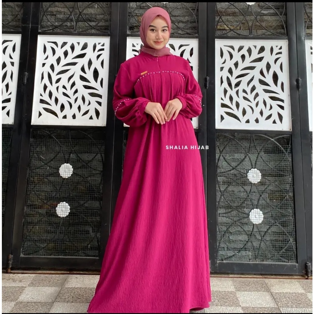 Gamis Payet Mutiara Crinkle Airflow Polos Premium Dress Kondangan Gamis Pesta Baju Lebaran Gamis Med