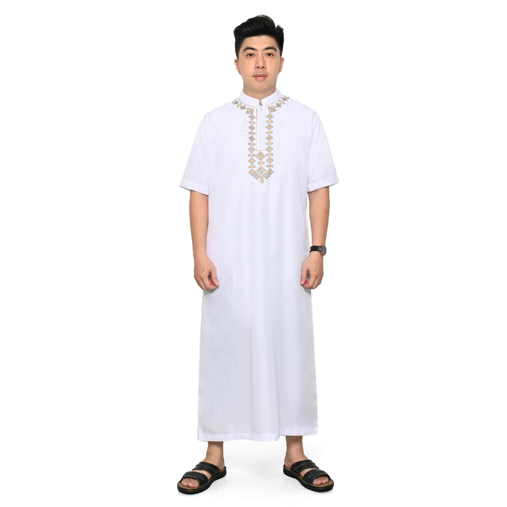 Jubah pendek Pria Gamis Pria Jubah Gamis Pria Putih Lengan Panjang Pakaian Muslim Pria jubah bordir