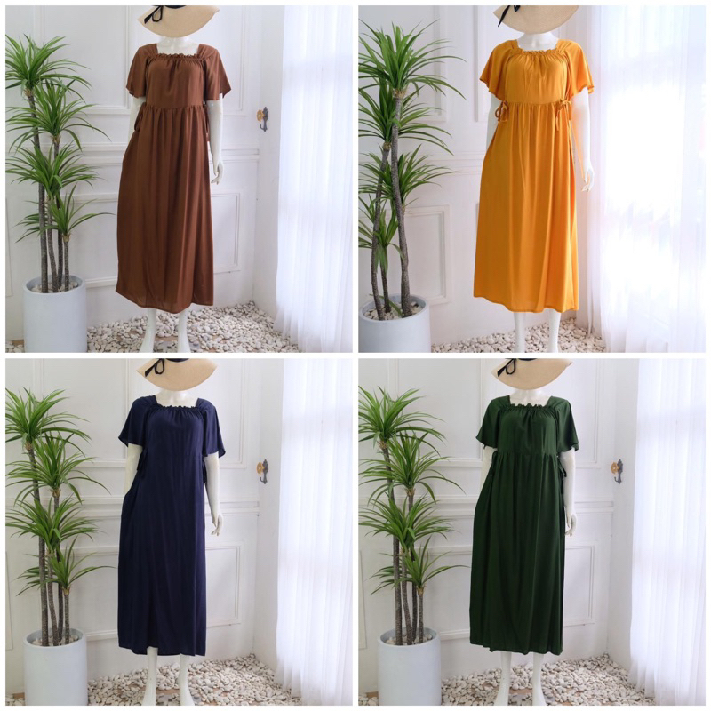 DASTER RAYON PREMIUM KERUT KEKINIAN TERUSAN PANJANG | DRESS POLOS RAYON VISCOSE | DRESS POLOS KEKINI