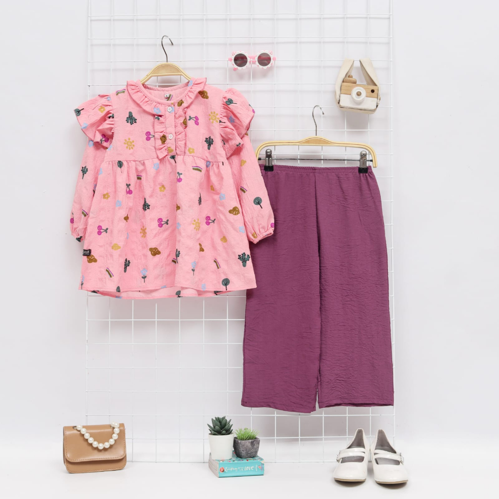 Salim Moslem -One Set La Queen Crinkle Print Mix Crinkle Polos 1-12 tahun