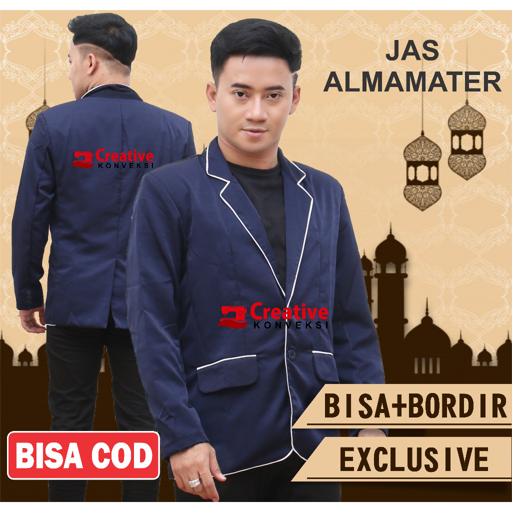 (BISA COD) BLAZER JAS KOREA NAVY LIS PUTIH JAS NIKAH WISUDA PENGANTIN PRIA SLIM FIT FORMAL - jas almamater sekolah osis, komunitas bisa tambah bordir / Jas Sekolah, Spesialis Jas Almamater Sekolah