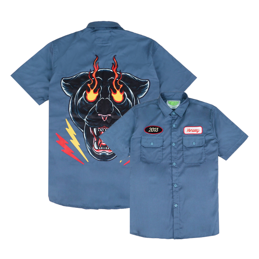 KEMEJA WORK SHIRT LEOPARD GREY DENIM KEMEJA PRIA KEMEJA JAPAN DRILL WORK SHIRT PRIA