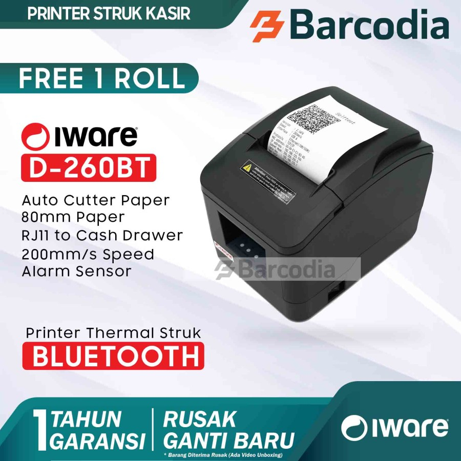 PRINTER BLUETOOTH IWARE 80MM IW-D260BT PRINTER KASIR AUTO CUTTER PRINTER THERMAL BLUETOOTH