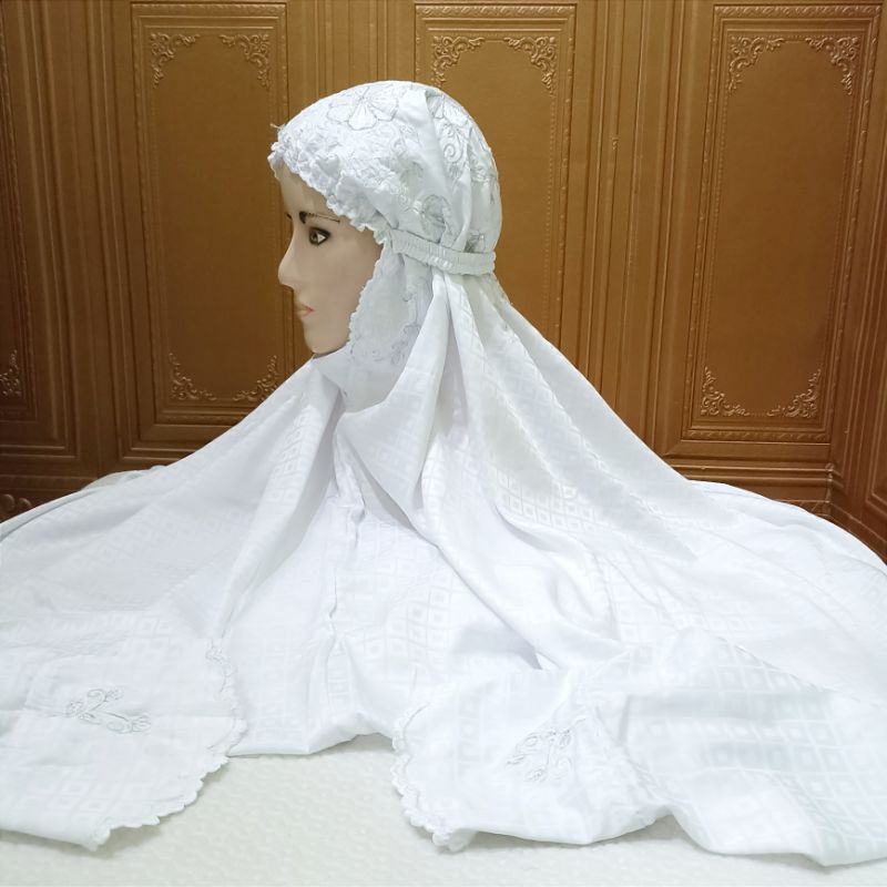 REAL PICT PILIH MOTIF TERBARU mukena semsut murah terusan lajuran semi sutra bordir putih kain tebal