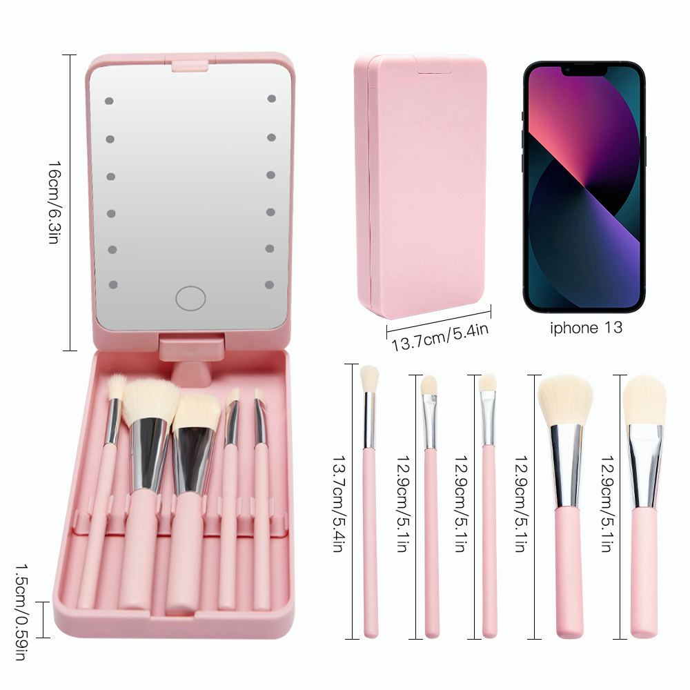 DADAWARD Make Up Brush Set/ Cermin Makeup LED/ Cermin Lampu LED Rechargeable Tombol Touch Screen/ Kaca Cermin Lampu Charge/ Mirror LED Charge USB/ Makeup Organizer Mirror Box/Kuas Make Up Cermin Set Portable