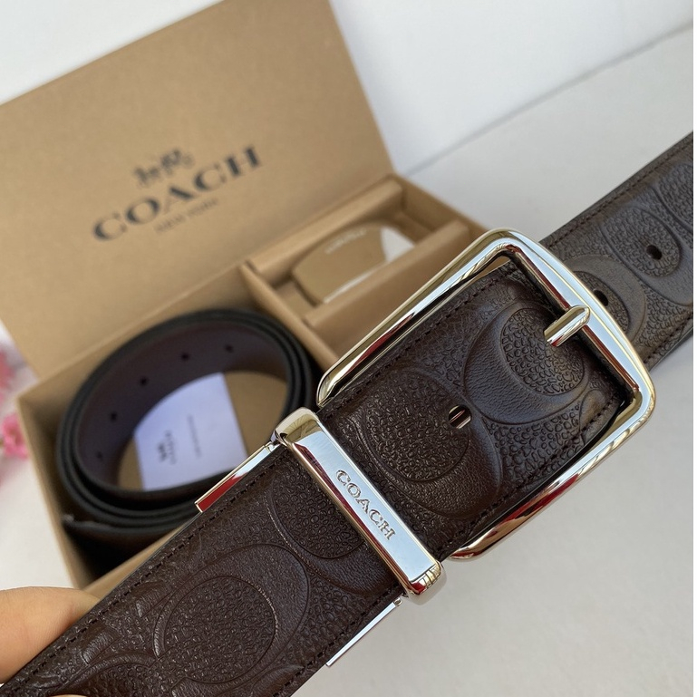 [Instant/Same Day] 55157 COACH's new belt material is cowhide embossed black with revolving head. Both sides can be freely cut. The size is length 120 and width 3.8.  108-CHB855157-6 nanpidai