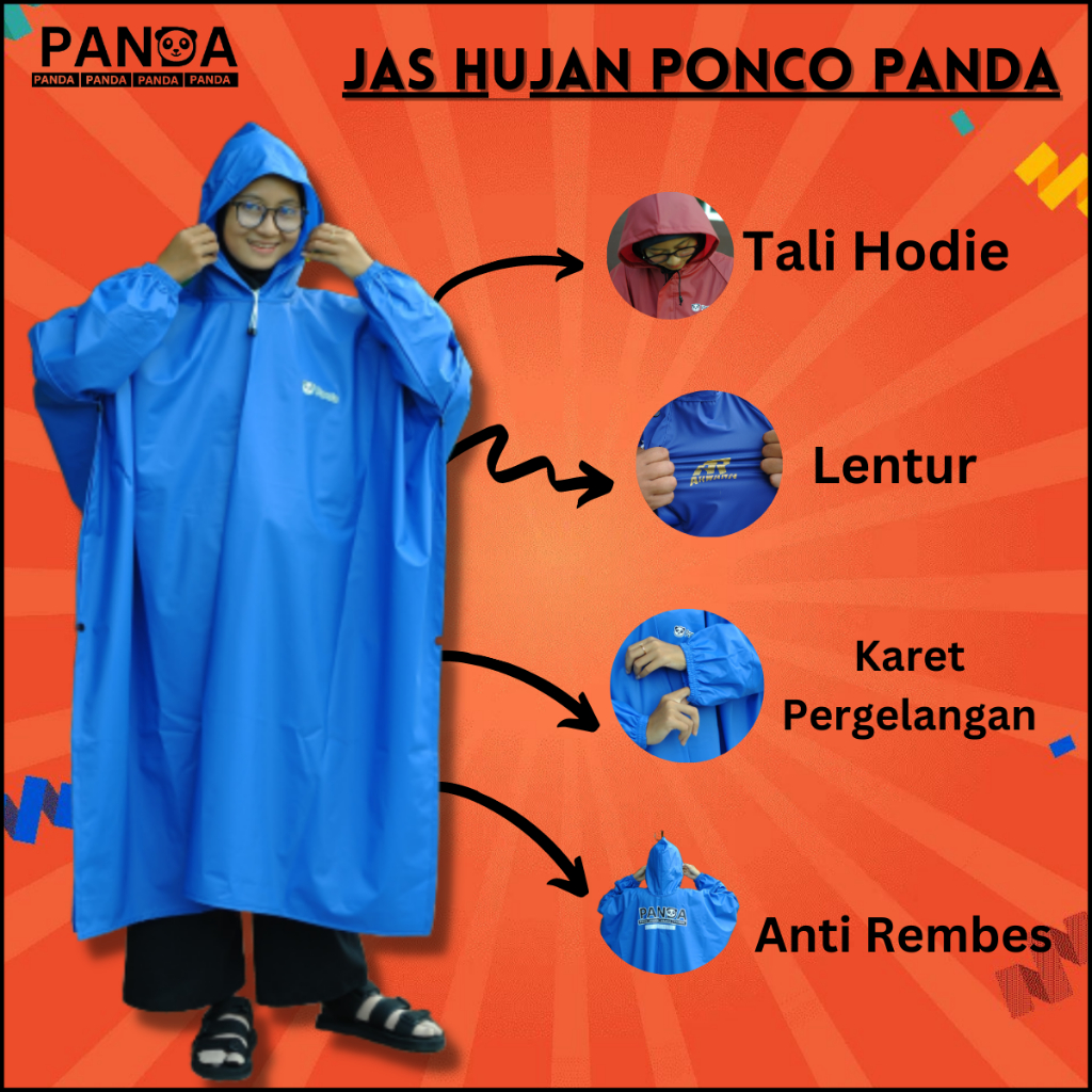 Jas Hujan Ponco Kelalawar By Panda Bahan Karet PVC Tebal dan Elastis Ukuran Jumbo Garansi Original