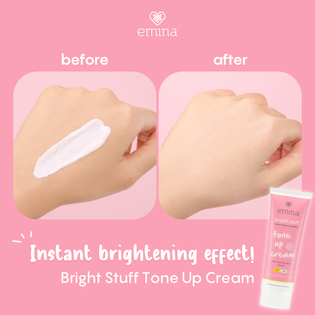 NEW! Emina Bright Stuff Tone Up Cream 20 mL - Pelembab Wajah Mencerahkan Instan, Perlindungan dari Sinar UV Image 4