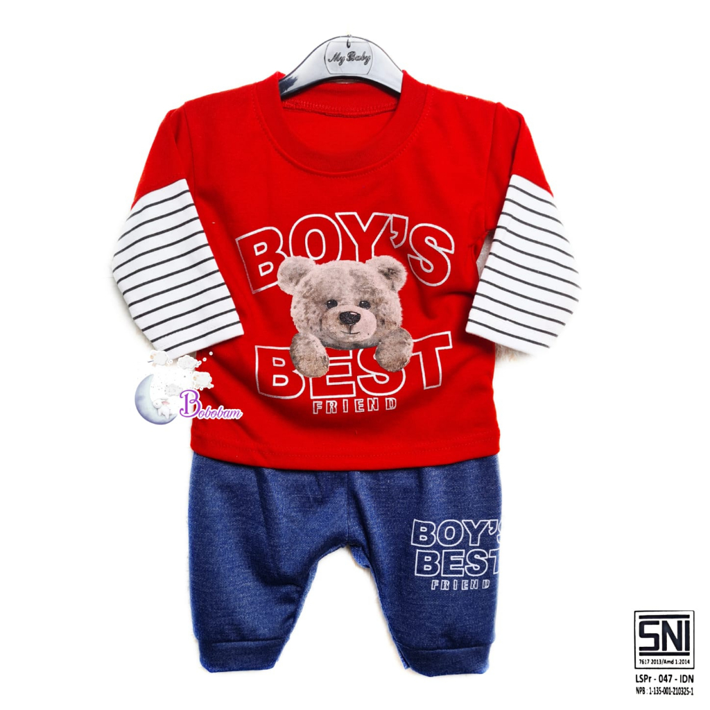 BOBOBAM BAJU BAYI LAKI LAKI SETELAN ANAK COWO LUCU STELAN COWOK 6 12 BULAN KEREN TRENDY KEKINIAN BEAR TANGAN PANJANG