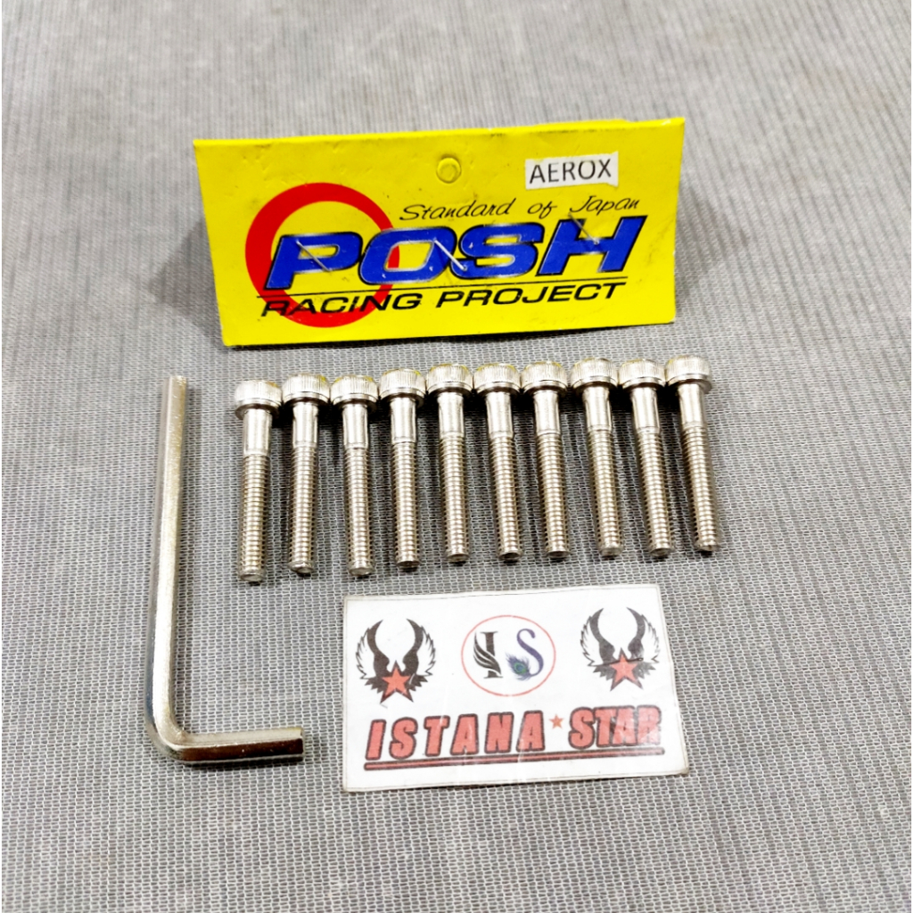 Baut Blok Mesin Aerox Full Set isi 10Pcs / Baut Blok CVT Aerox Full Set