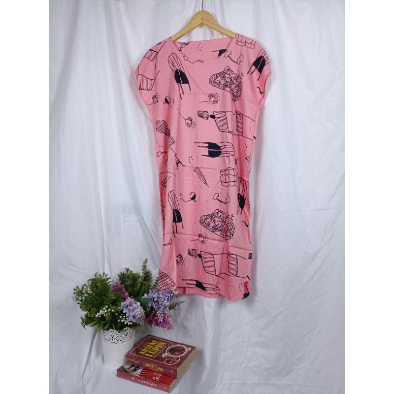 Geser Babyak Motif Daster Midi Non Busui Baju Tidur Seksi Kekinian Remaja