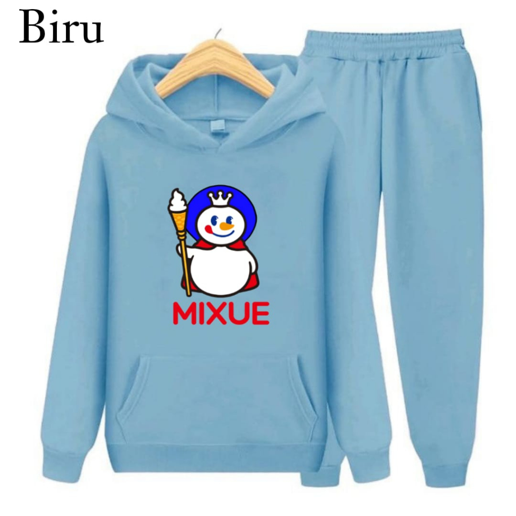 Hzl_outfit Setelan Sweater Hoodie Anak Uniseks Mixue Shake S,M,XL