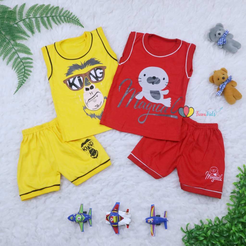 [KUTUNG] Setelan Bayi Satria Uk. 3 - 12 Month / Premium Quality Set Kaos Baby Baju Celana Pendek