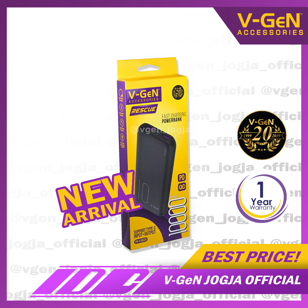 Powerbank V-GeN PB-V10K29 10.000 mAh Support Type C QC PD VOOC Turbo