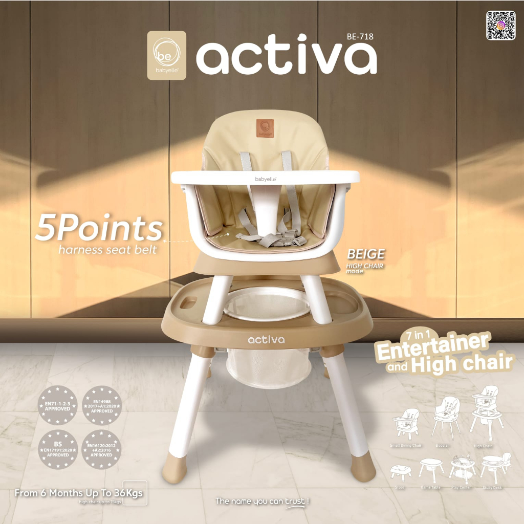 Kursi Makan Anak Babyelle Activa 7 in 1 Entertainer and High Chair BE-718 Baby Booster High Chair Baby Elle 7in1 multi fungsi baby seat highchair Play Center