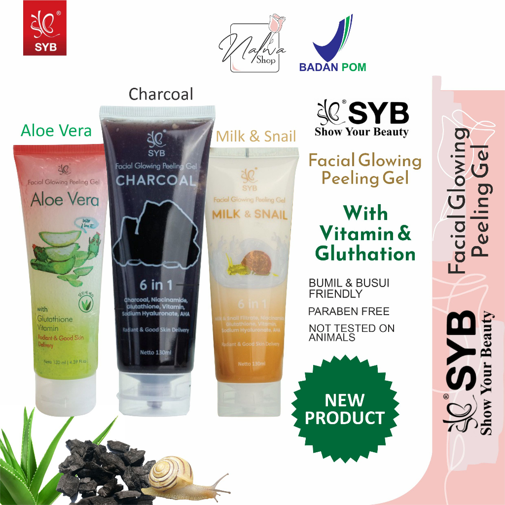 [Bpom Halal] Syb Exfoliating Facial Glowing Peeling Gel Aloevera Aloe vera Charcoal Milk & And Snail