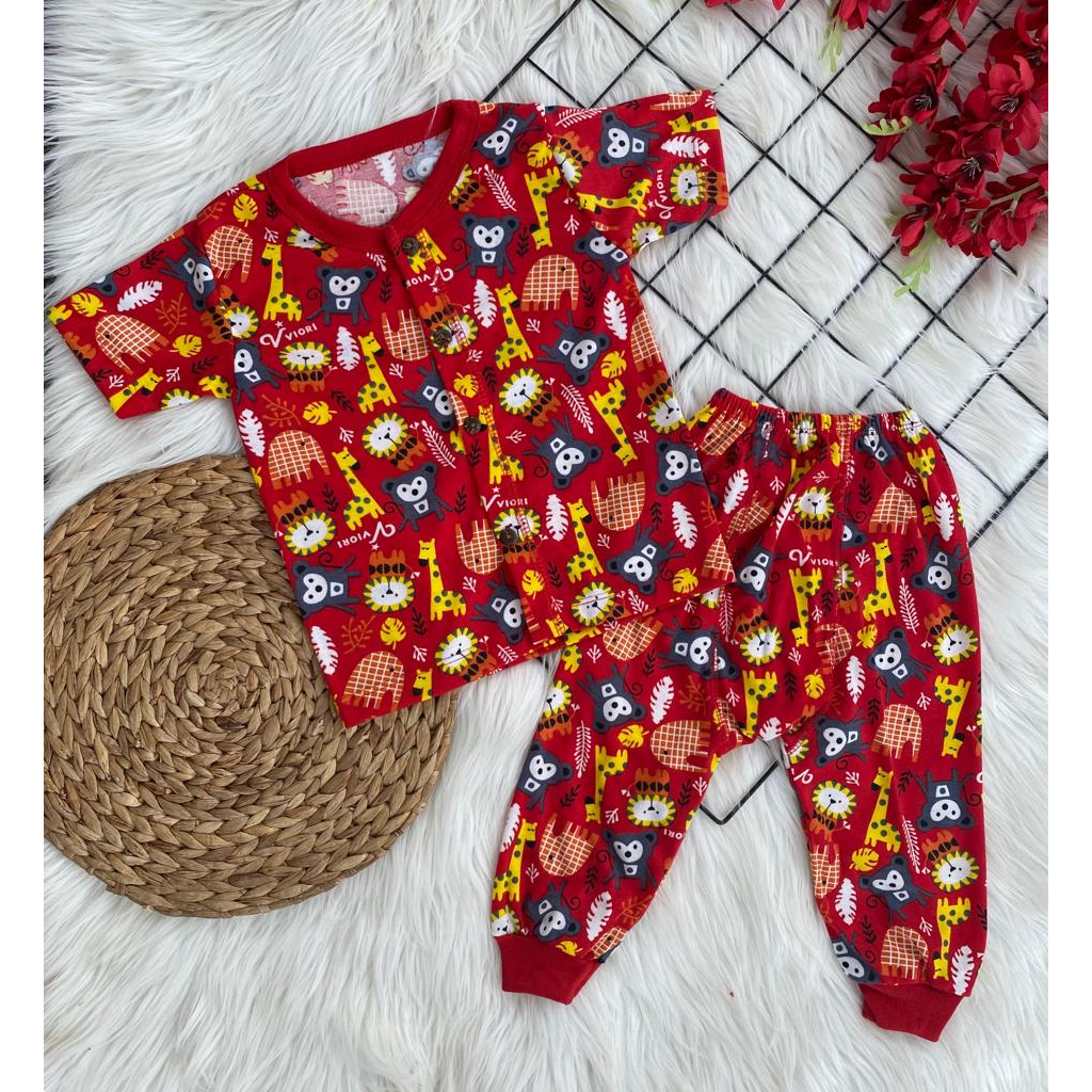 setelan baju anak laki laki perempuan lucu murah motif printing monkey PENDEK PANJANG (kancing depan) celana pampers 3-18 buan