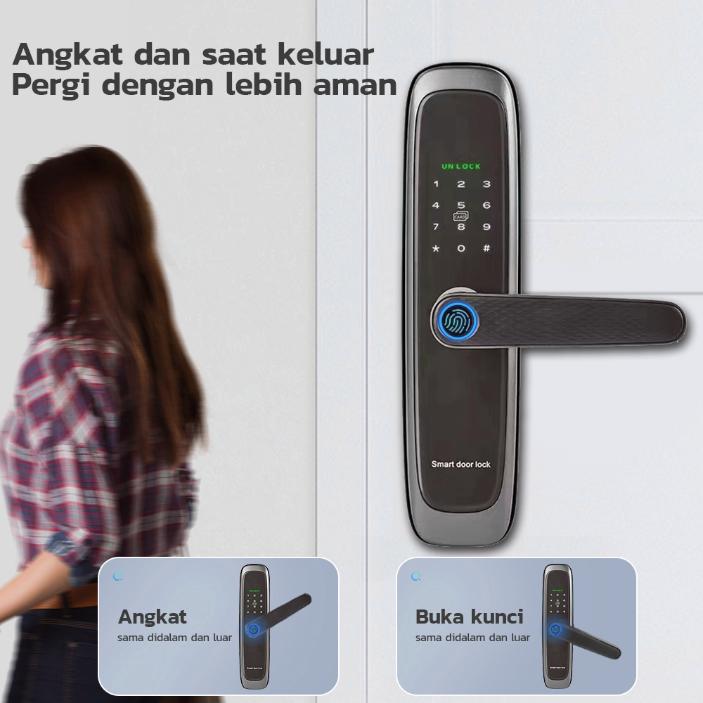 Kadonio kunci pintu sidik jari kunci pintar kunci pintu digital IC Card Smart Lock Sliding Door with Handle Kontrol App kunci pintu digital