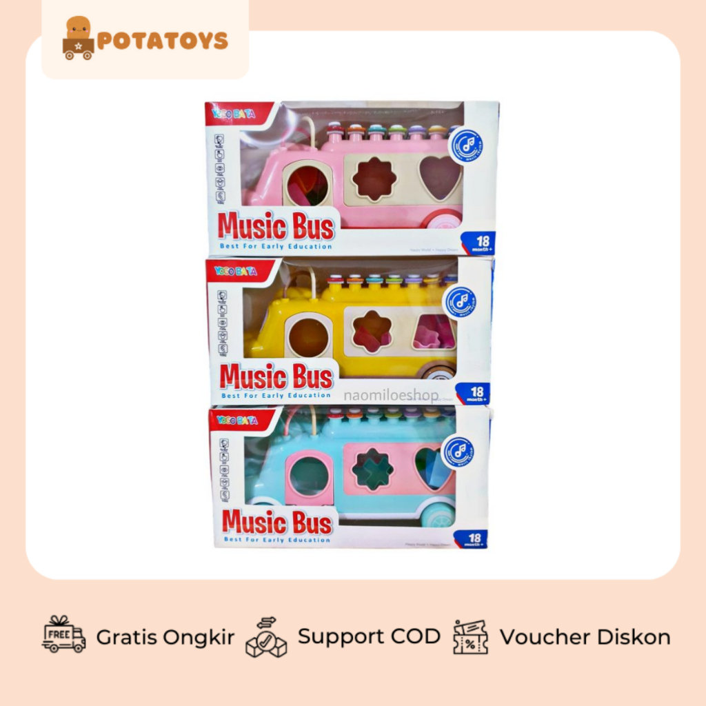 [ Potatoys ] Huanger Music Baby Bus Xylophone / Bus Xylophone Mobil 3in1 / Sorting Bentuk dan Alur Kawat / Mainan Anak Edukasi / Mainan Music