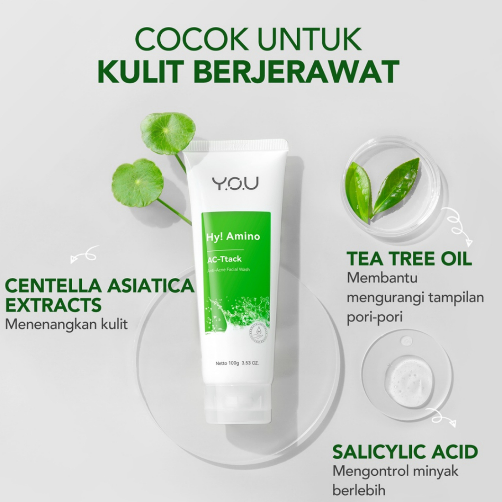 [ FREE GIFT ] YOU Facial Wash Hy! Amino Anti Acne Sabun Cuci Muka Acnes Creamy Wash - Mencegah Jerawat Di Wajah