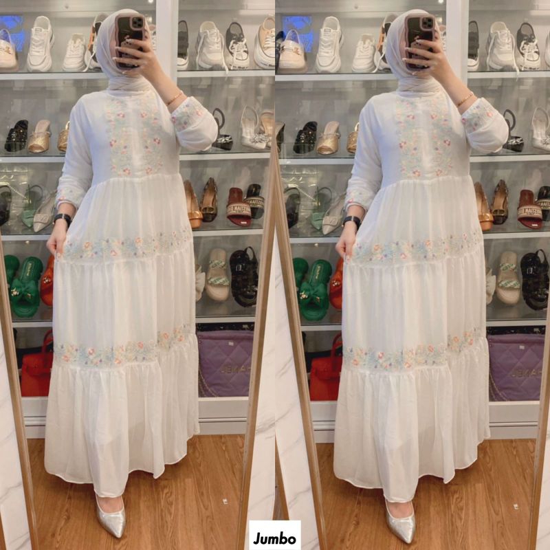 Gamis Ceruti Bordir White Jumbo