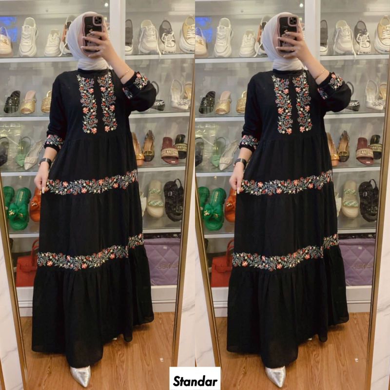 Gamis Ceruti Bordir Hitam Standar