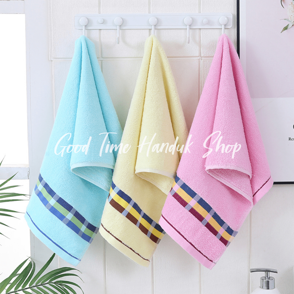 Handuk Muka / Handuk Olahraga Katun Motif Garis Kotak Ukuran 35x75cm Premium Face Towel Cotton Handuk Jogging Lembut Serap Air Quick Dry