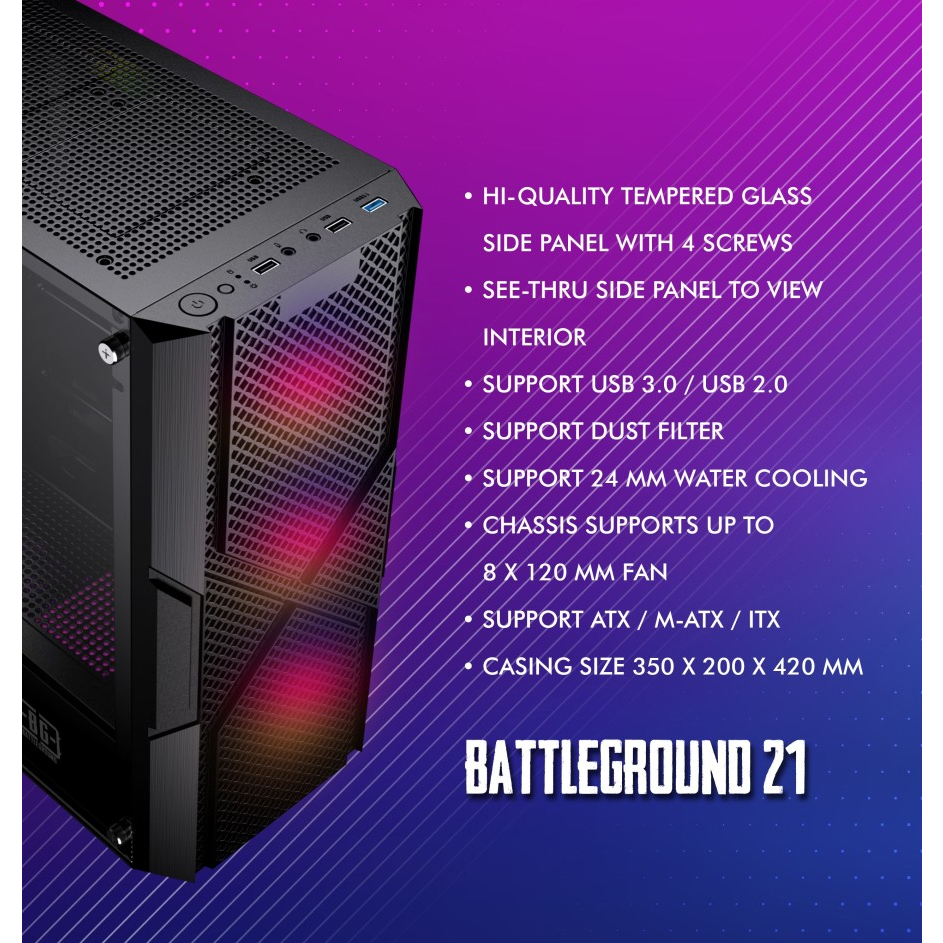 Simbadda Battleground 21 With 3 Fan RGB Casing PC Gaming