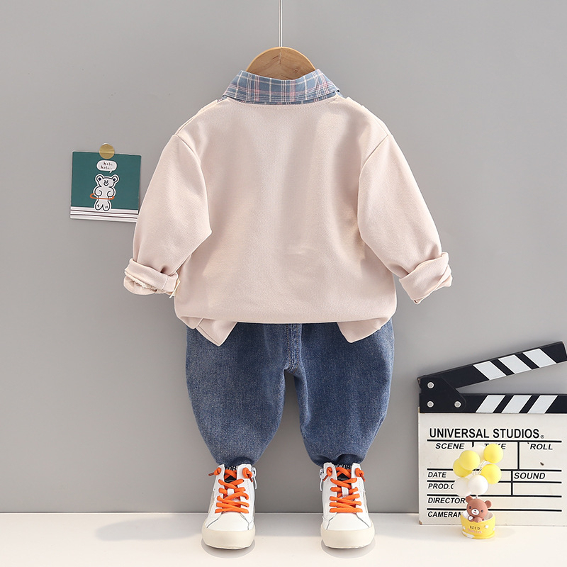 Setelan baju anak laki-laki keren MOTIF CAT CREAM &amp; GREY usia 6 bulan - 5 tahun pakaian baby ala korea-ananakstore