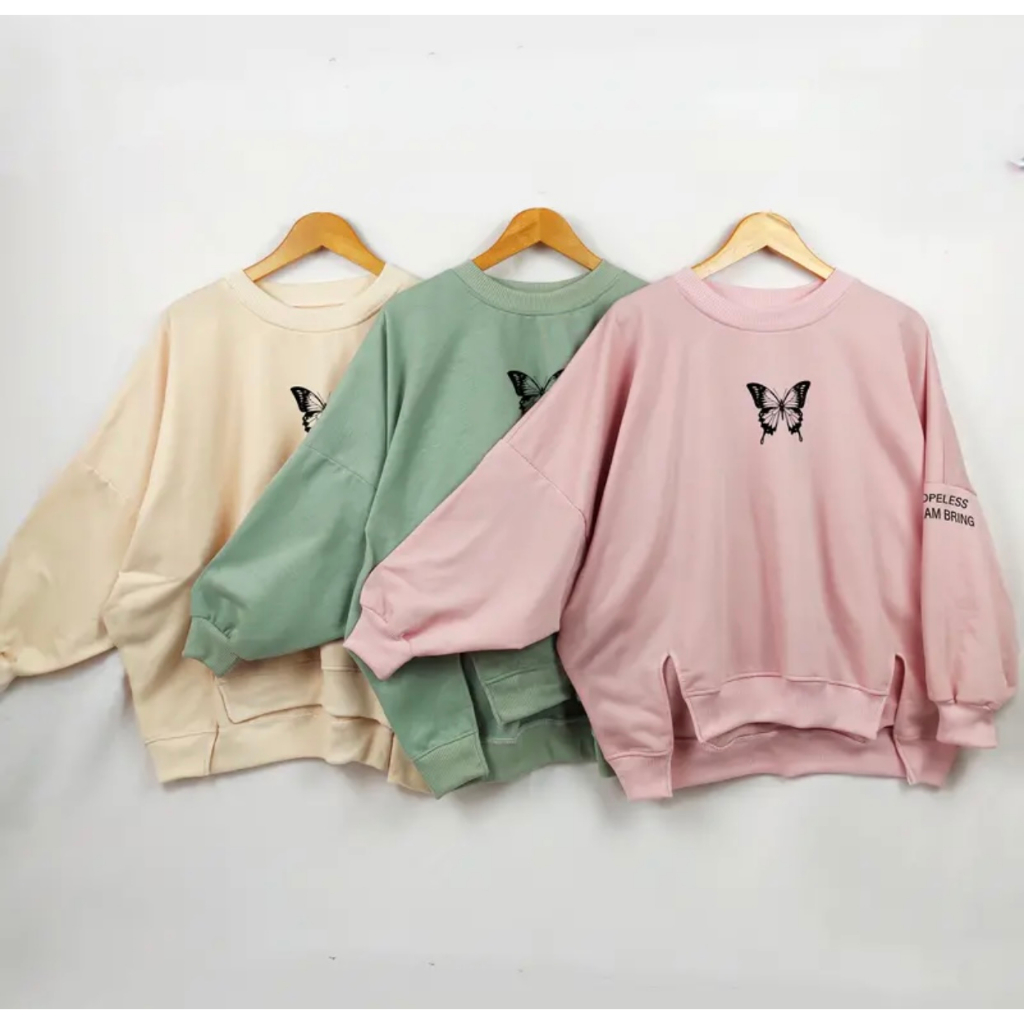 SWEATER XXXL OVERSIZE HOPELESS BUTTERFLY JUMBO NEALAH PINGGIR KOREAN STYLE BAHAN FLEECE