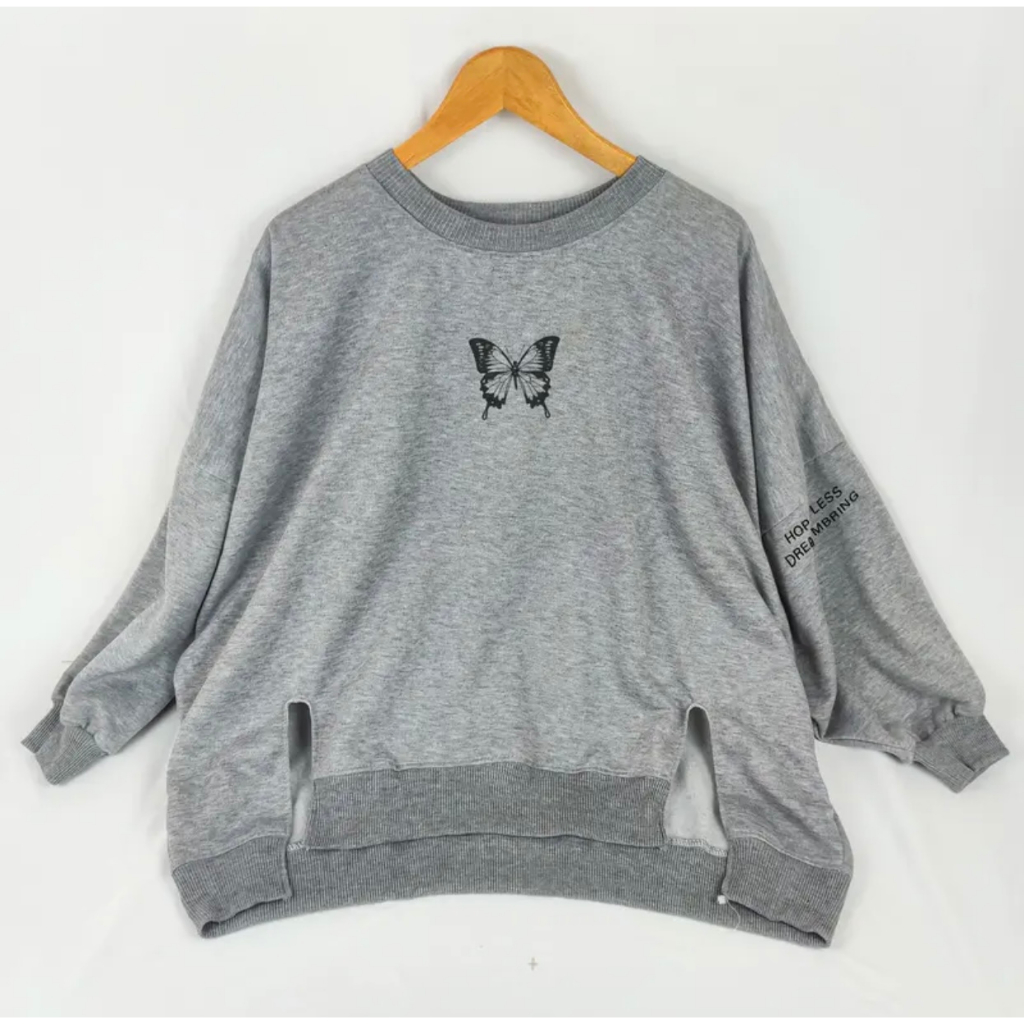 SWEATER XXXL OVERSIZE HOPELESS BUTTERFLY JUMBO NEALAH PINGGIR KOREAN STYLE BAHAN FLEECE