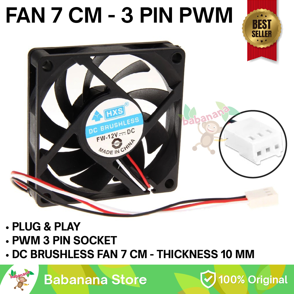 Fan 70mm Brushless DC Kipas PC PWM 3 Pin Kecil Mini Cooler 7cm 70 mm