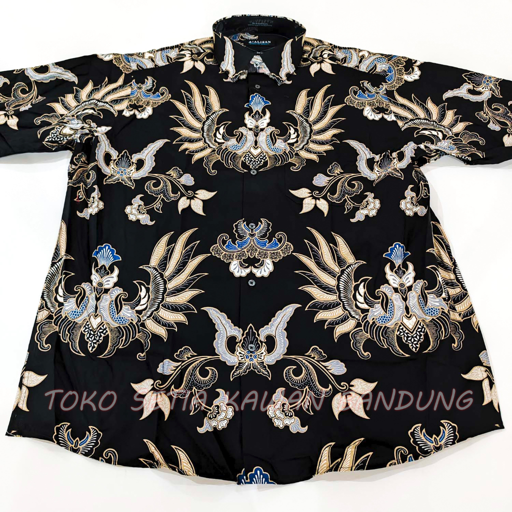 Kemeja ALISAN Corak Batik Print Regular Fit Lengan Panjang ( Seri 00621 List Coklat Jumbo )
