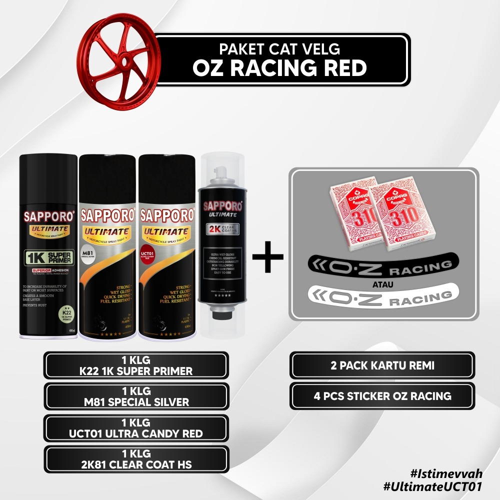 Paket Cat Velg Oz Racing Red /Sapporo Ultimate /Cat Spray Semprot Aerosol Terbaik