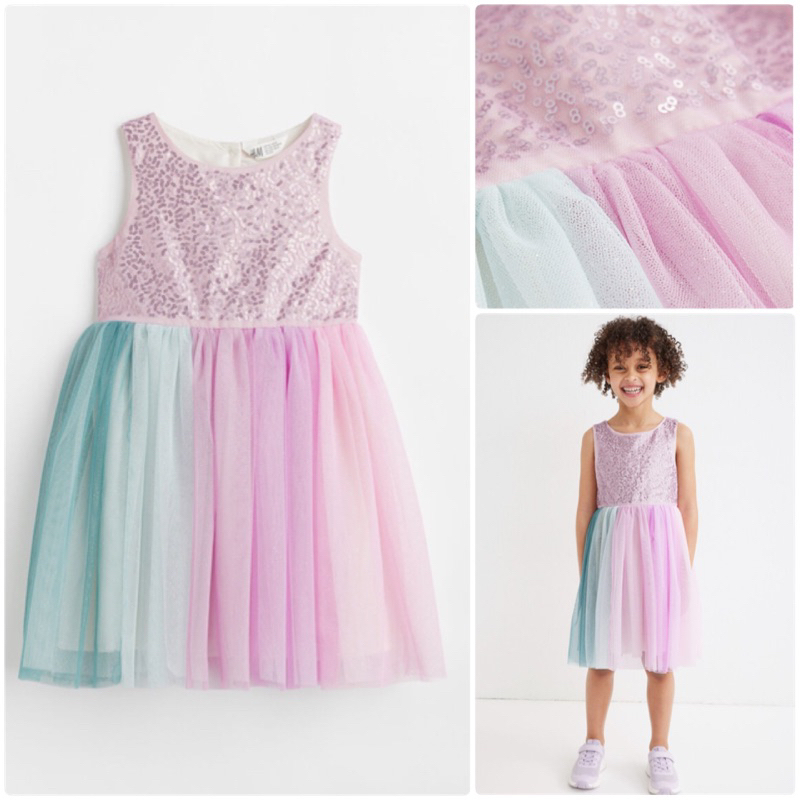 Gaun tulle dengan payet warna ungu muda