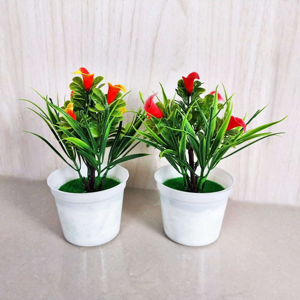 Satu7an PBP19 BUNGA TULIP PLASTIK PALSU POT BUNGA TANAMAN HIAS DECORATION FLOWER TULIPS ARTIFICIAL