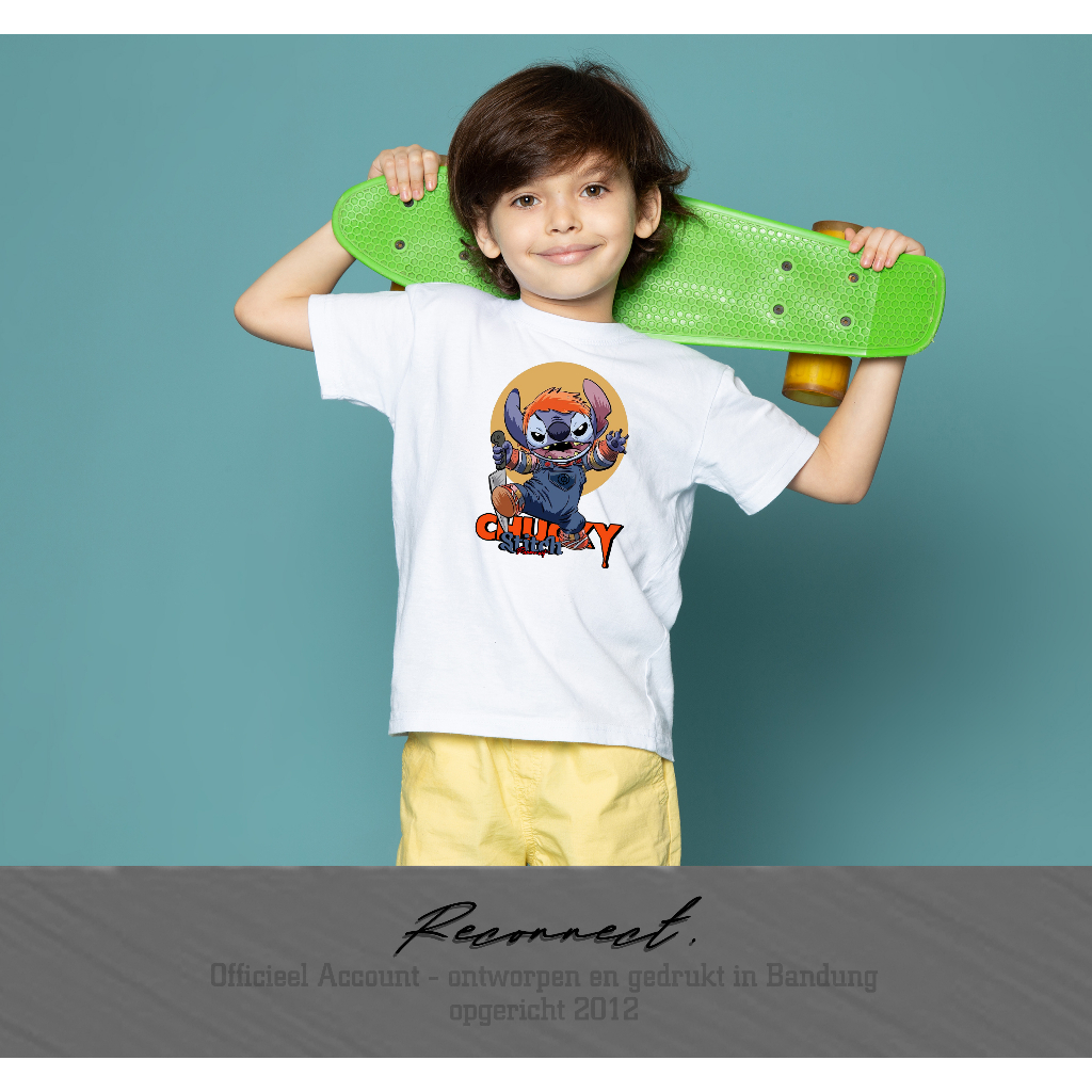 Reconnect Tshirt Stich X Chucky - Gratis Tambah Nama - Kaos Premium Unisex Anak &amp; Dewasa