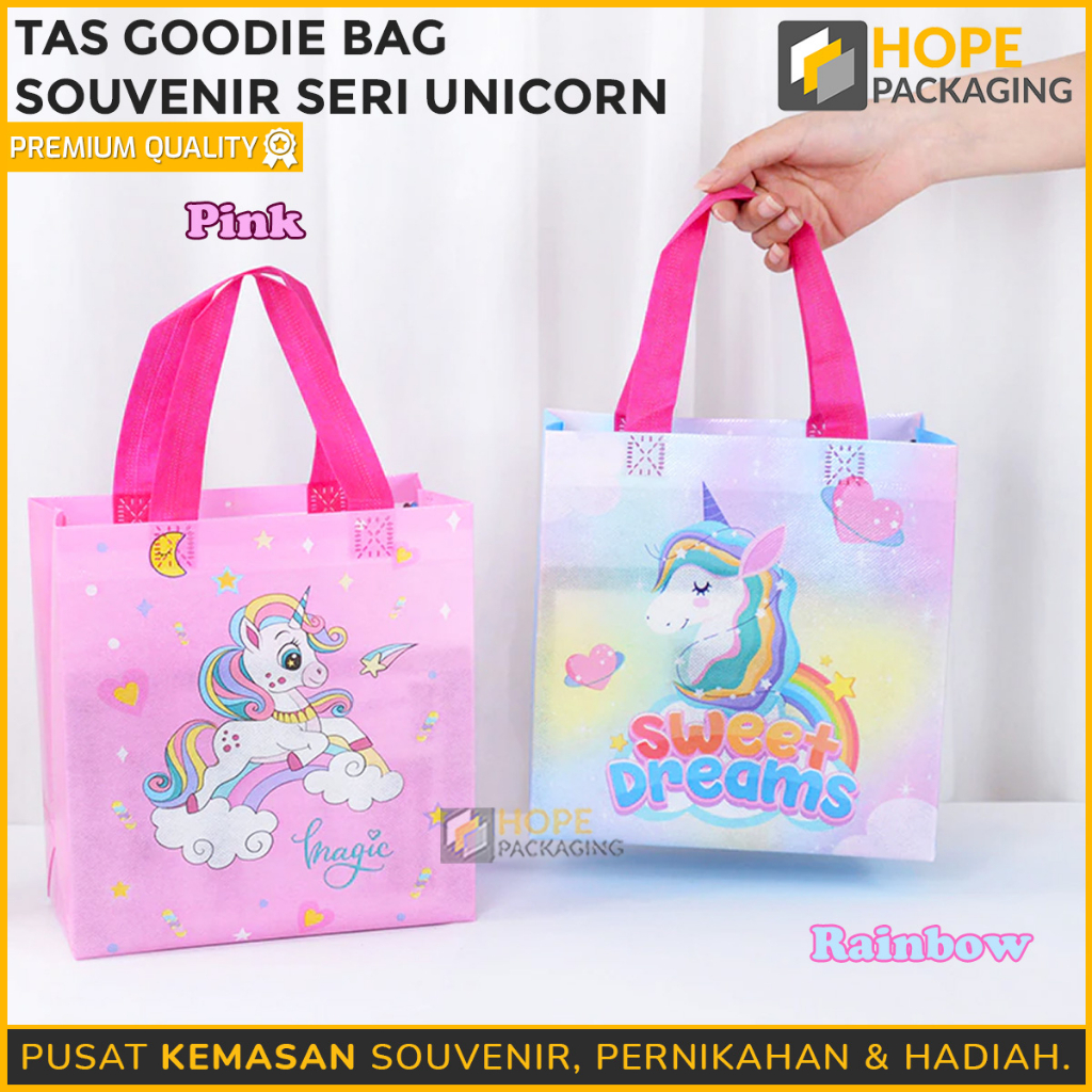 Tas Goodie Bag Souvenir Size L : 29x12x27cm Seri Ulang tahun tema Dino unicorn kuda poni lucu / Tas Ultah Waterproof