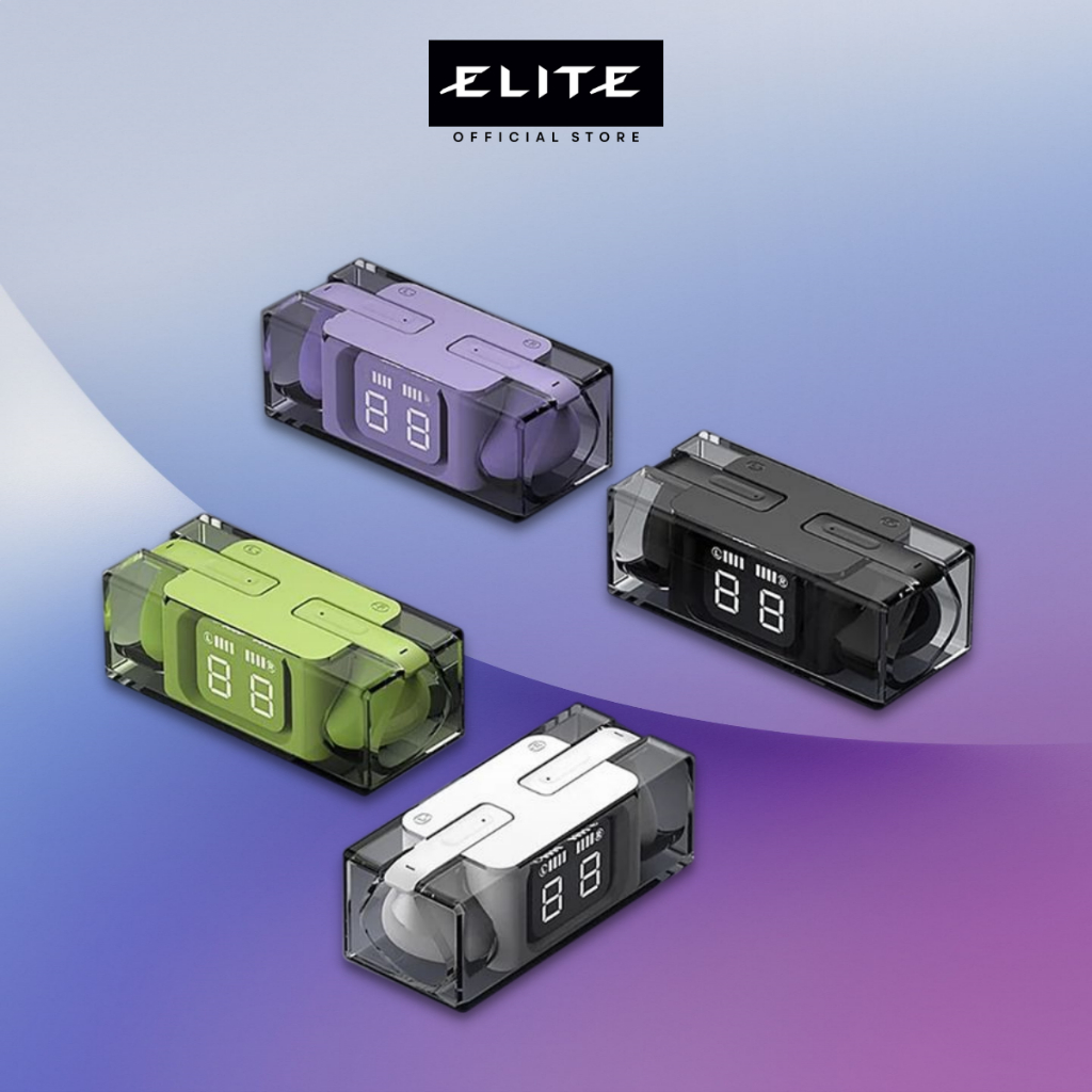 ELITEE HEADSET GAMING Earphone Bluetooth 5.3 TWS, Headset Gaming dengan Mic Tampilan Daya LED, Kontrol Sentuh)