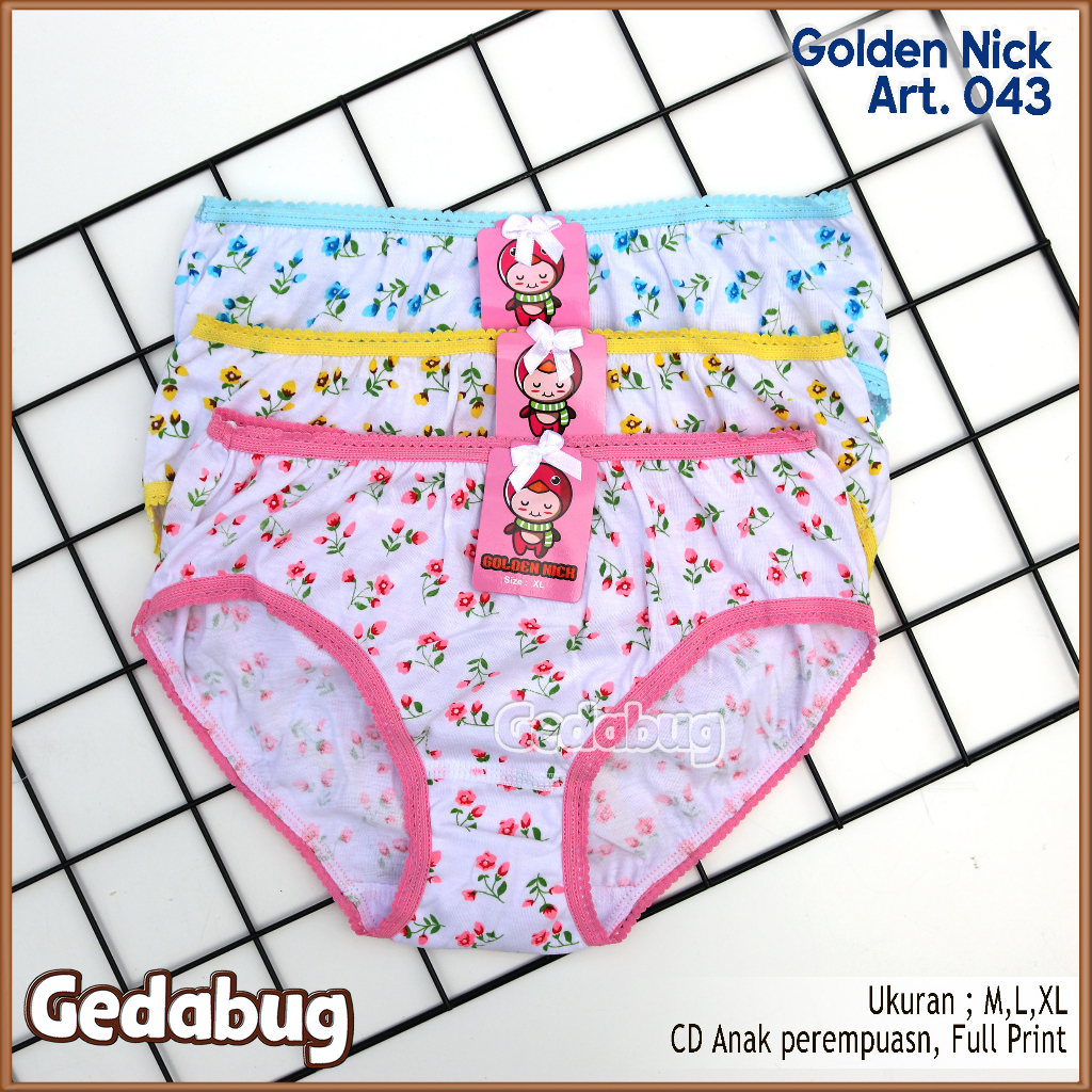 3 Pcs - CD anak Perempuan GOLDEN NICK 043 GirL putih print| Goldennick | Gedabug