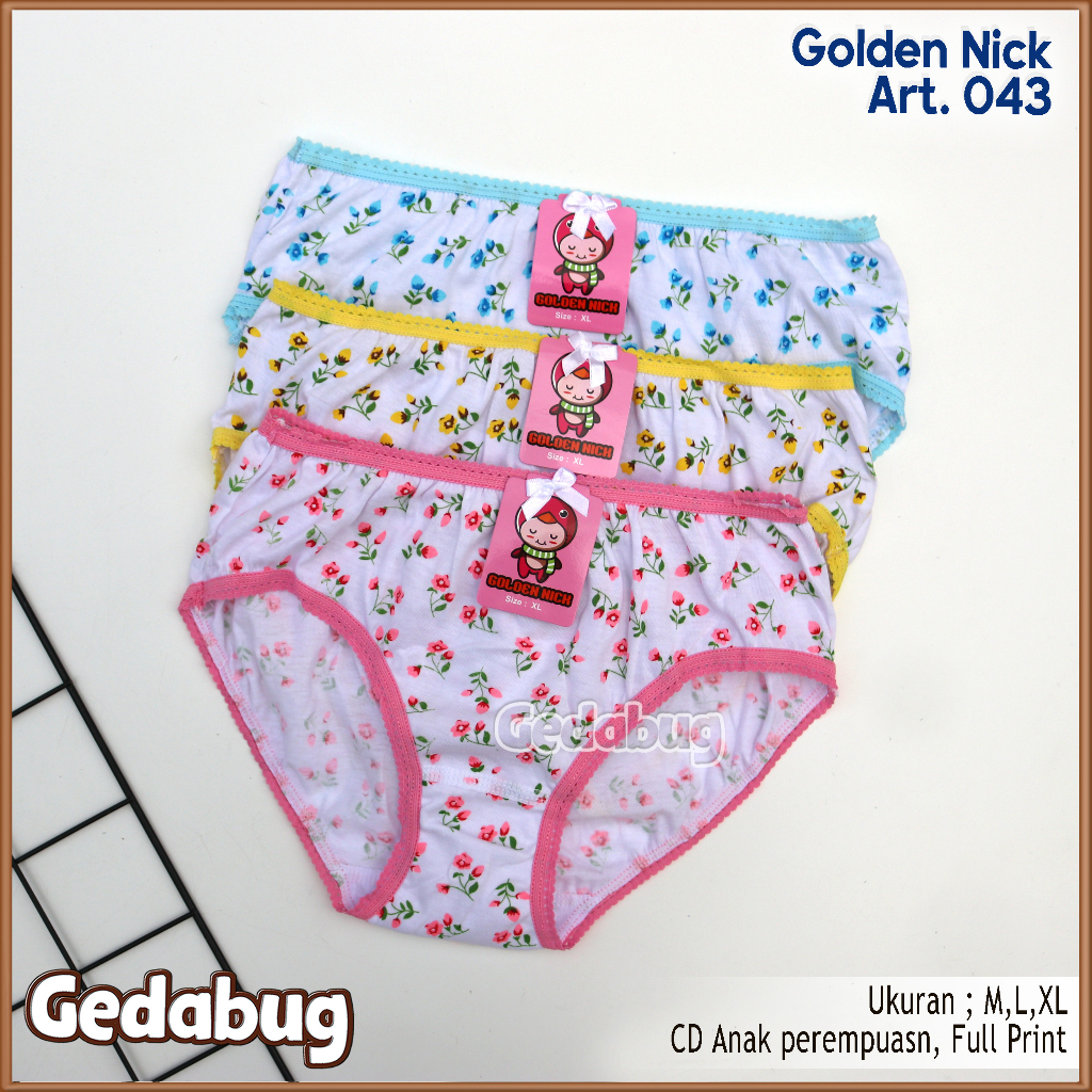 6 Pcs - Celana dalam anak Golden Nick 043 Print Tepi Renda | CD anak Girl | Gedabug