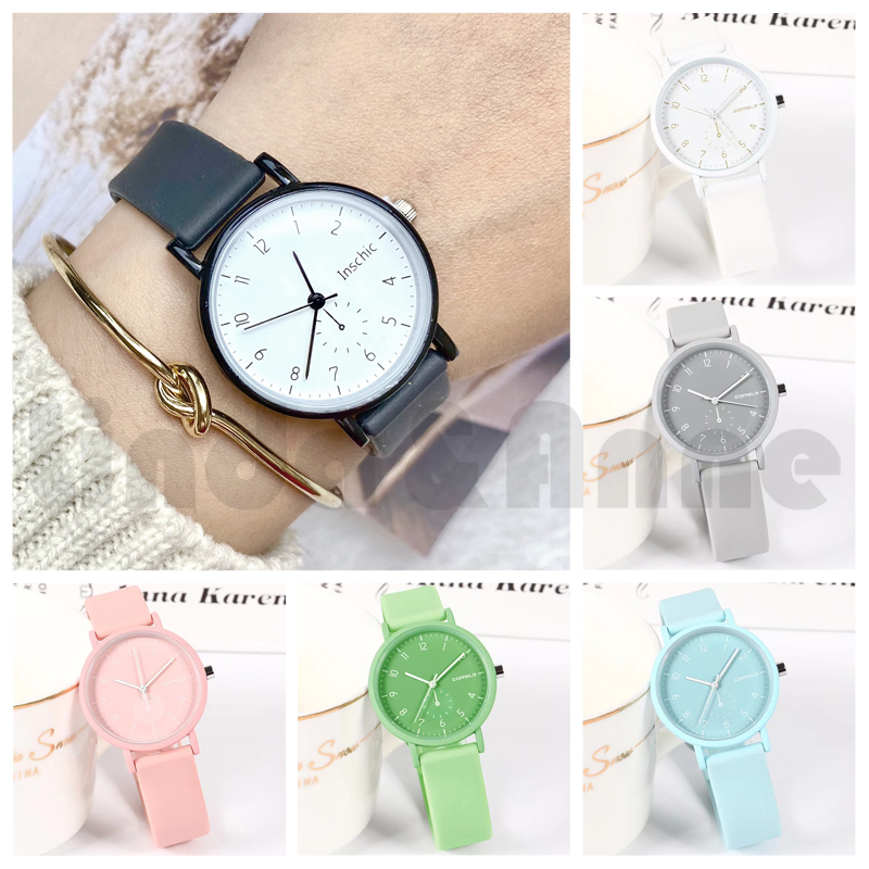 Jam Tangan Wanita Casual Polos Analog Rubber New Trendy Gaya Korea Import