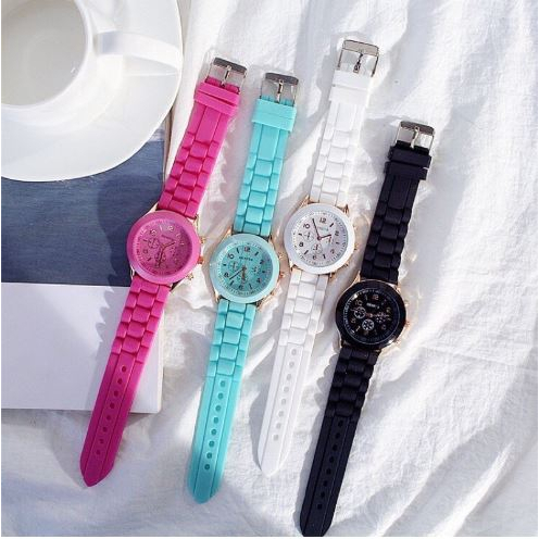 Jam Tangan Geneva Wanita Pria Couple Analog Fashion Strip Rubber