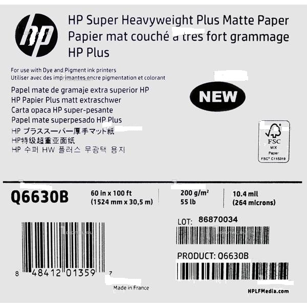 

HP Super Heavyweight Plus Matte Paper Q6630B 227microns (10.9mil) 224g/m2(60lbs) 1524mm x 30,5m