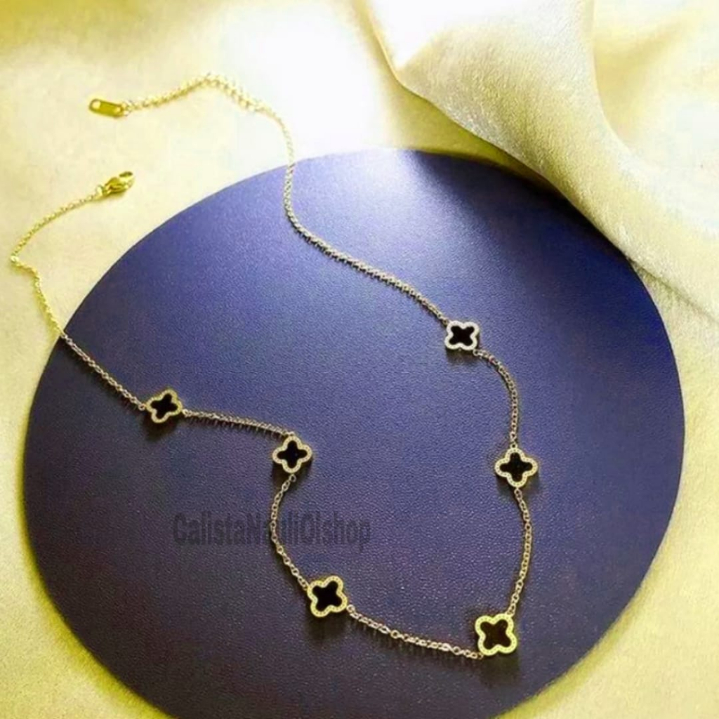 Kalung Titanium clvr bolak balik Bunga 6mm Blck  Fashion Korea Anti Karat Dan Anti Luntur (COD)