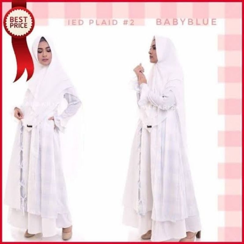 Gamis/Dress Premium Putih Motif Kotak brand Albarizk - Preloved