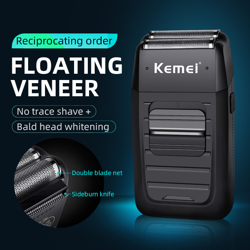 Mesin Cukur Kumis Jenggot Botak Kemei 1102 Dual-Net Reciprocating Electric Shaver