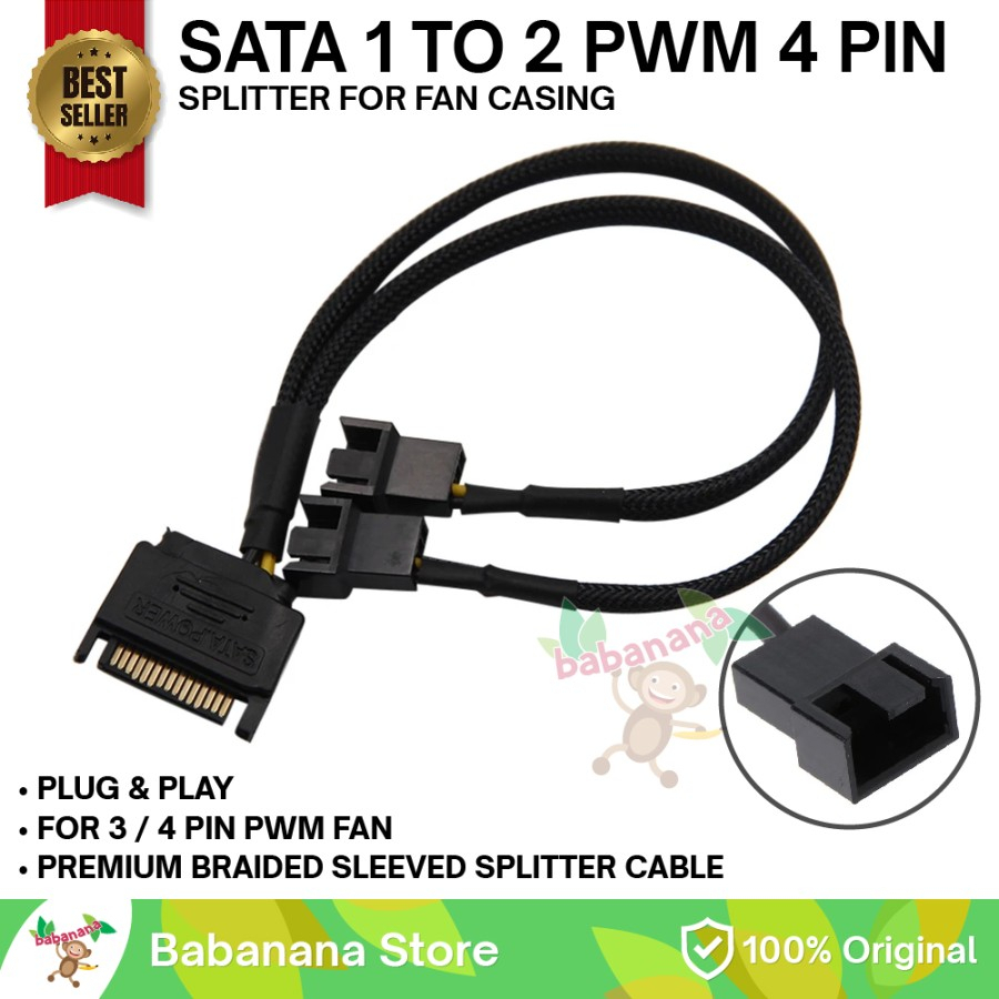 Kabel Splitter PWM 4 Pin 1 to 2 SATA Cable Cabang HUB Extension